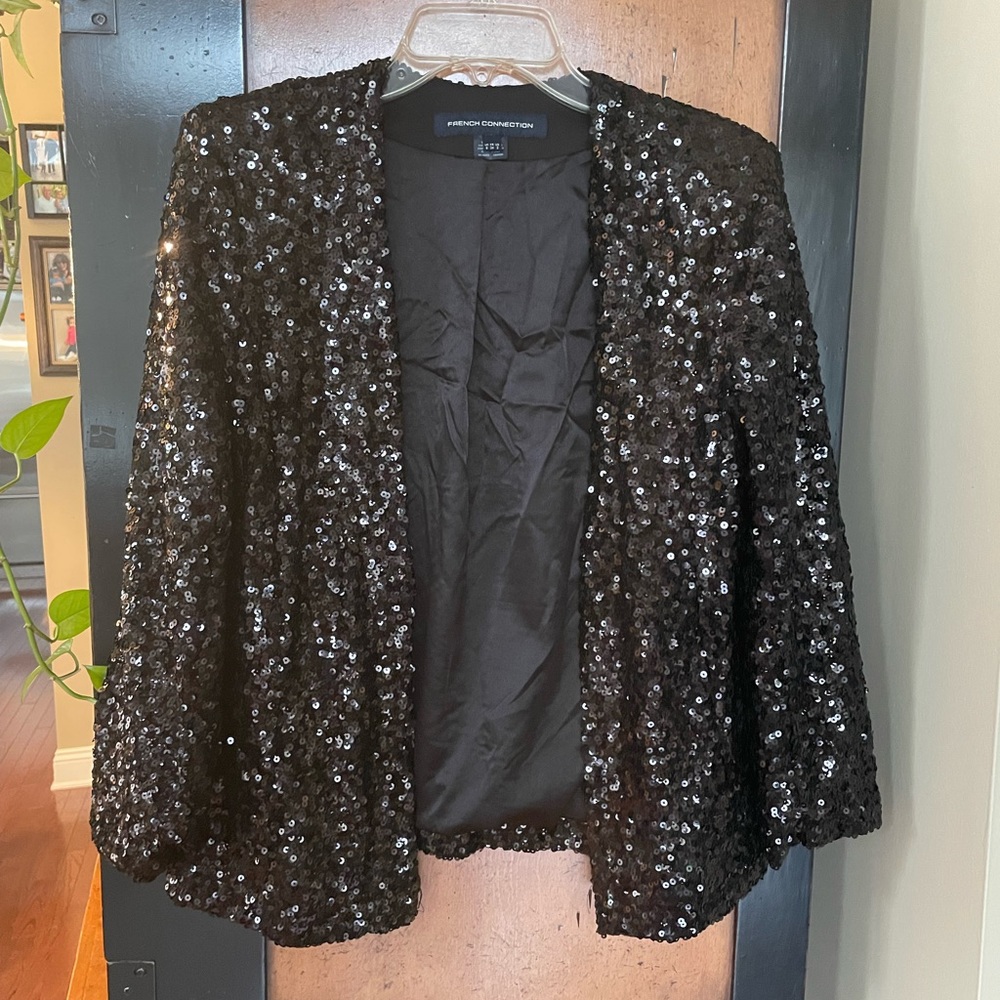 French Connection Black Sequins Jacket sz 2